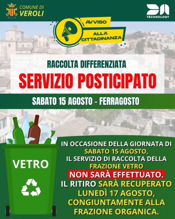 Servizio raccolta festività 15 agosto
